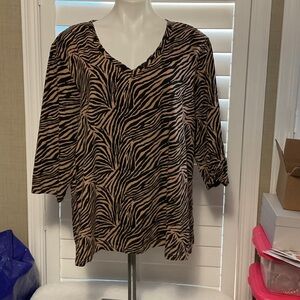 Elegant Zebra Pattern V-Neck Blouse